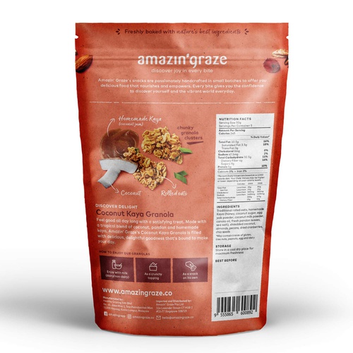  Amazin Graze Coconut Kaya Granola 8.8oz - Healthy Breakfast Cereal Asian’s Delight  Nutrients Dense Snack with Rolled Oats, Coconut Shreds, Pecans, Almonds, Dried Cranberries, Coc