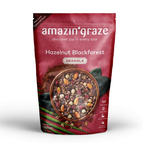  Amazin Graze Hazelnut Blackforest Granola 8.8oz- Healthy Breakfast Cereal  Nutrients Dense Snack with Dark Chocolate, Dried Cranberries & Cherries, Chia Seed, Natural Honey High i