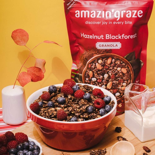  Amazin Graze Hazelnut Blackforest Granola 8.8oz- Healthy Breakfast Cereal  Nutrients Dense Snack with Dark Chocolate, Dried Cranberries & Cherries, Chia Seed, Natural Honey High i