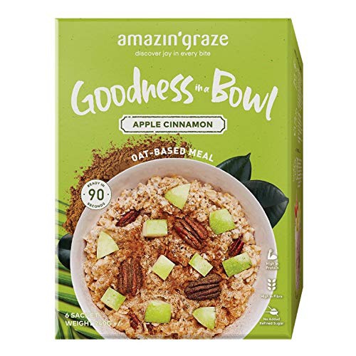  Amazin Graze Goodness Bowl Apple Cinnamon Instant Oatmeal 8.46oz Breakfast Cereal with Pecans, Raisins, Puffed Quinoa, Chia Seeds, Cinnamon - High in Fiber & Protein - 6 counts x 1