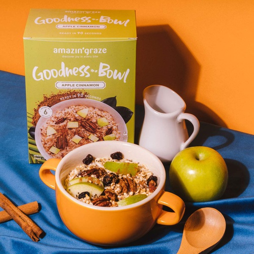  Amazin Graze Goodness Bowl Apple Cinnamon Instant Oatmeal 8.46oz Breakfast Cereal with Pecans, Raisins, Puffed Quinoa, Chia Seeds, Cinnamon - High in Fiber & Protein - 6 counts x 1