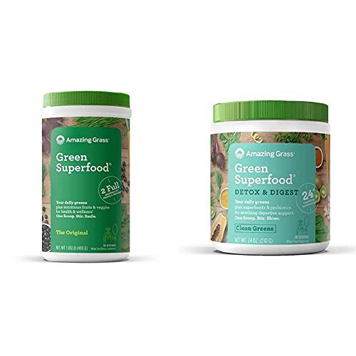  Amazing Grass Green Superfood: Super Greens Powder with Spirulina, 60 Servings & Green Superfood Detox & Digest: Cleanse with Super Greens Powder, Digestive Enzymes & Probiotics, 3