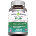 Amazing Nutrition Amazing Formulas Biotin 10,000 mcg with Extra Virgin Organic Coconut Oil, 120 Softgels (Non-GMO,Gluten Free) - Supports Healthy Hair, Skin & Nails - Promotes Cell Rejuvenation