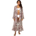 America & Beyond Rose Tan Animal Print Ruffle Kimono