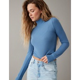 AE Long-Sleeve Cropped Hey Baby Mock Neck Tee