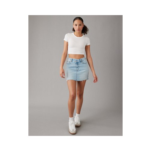 아메리칸이글 AE Stretch Curvy Crossover High-Waisted Perfect Denim Mini Skirt