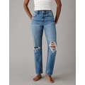 AE Stretch Super High-Waisted Ripped Ankle Straight Jean