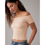 AE Cropped Ribbed Off-The-Shoulder Top