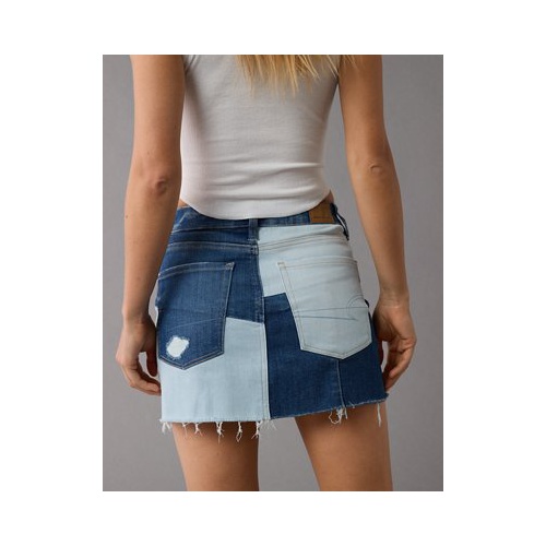 아메리칸이글 AE Stretch High-Waisted Patchwork Denim Mini Skirt