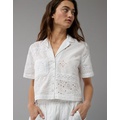 AE Cropped Eyelet Button-Up Shirt