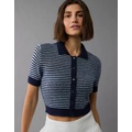 AE Striped Button-Up Cropped Sweater Polo Shirt