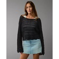 AE Boat Neck Bell Sleeve Crochet Sweater