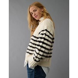 AE Striped Cable Knit Crew Neck Sweater