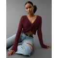 AE Pointelle Twist-Front Cropped Sweater