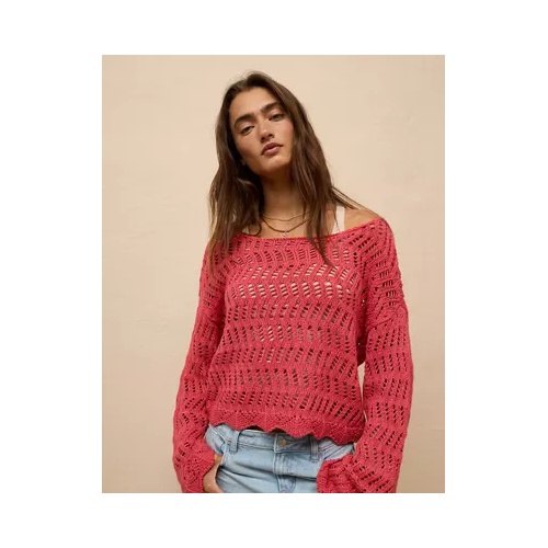 아메리칸이글 AE Boat Neck Bell Sleeve Crochet Sweater