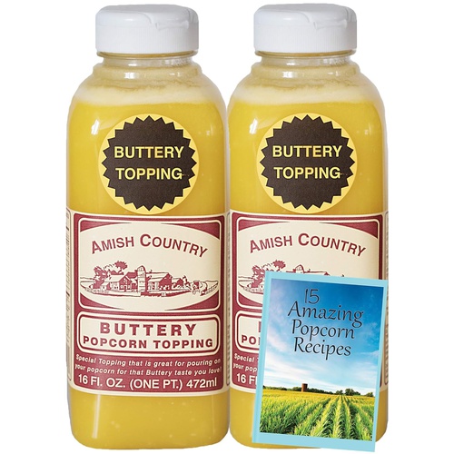  Amish Country Popcorn | Buttery Popcorn Topping - 2 - 16 oz Bottles | Old Fashioned with Recipe Guide (2 - 16 oz Bottles)