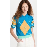 Andersson Bell Argyle Stripe Polo Knit Top
