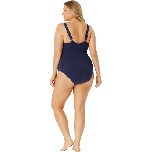  Anne Cole Plus Size Square Neck Shirred Bandeau One-Piece