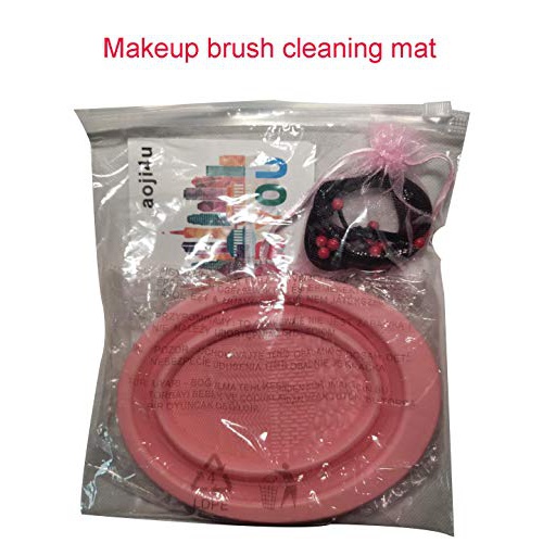  Aoji4u Folding Brush Cleaning Mat LARGE Silicone Makeup Cleaning Brush Mat Portable Washing Tool Cosmetic Brushes Cleaner Mat Brush Cleaning Mat Makeup Brush Cleaning Pad (Pink)