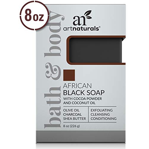  ArtNaturals African Black Soap Bar - (8 Oz / 226g) - Pure and Natural Acne Treatment - Exfoliating, Cleansing and Conditioning Face and Body Wash - Shea Butter, Olive Oil and Charc