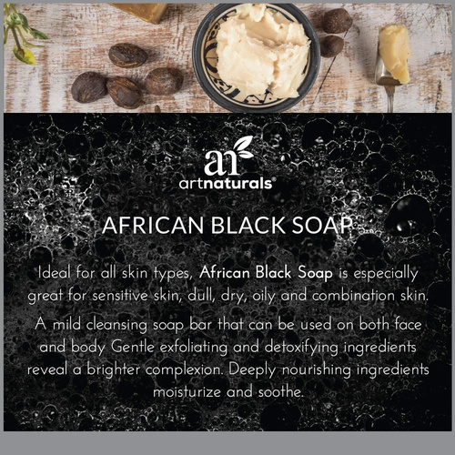  ArtNaturals African Black Soap Bar - (8 Oz / 226g) - Pure and Natural Acne Treatment - Exfoliating, Cleansing and Conditioning Face and Body Wash - Shea Butter, Olive Oil and Charc