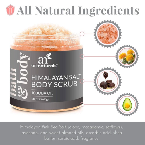  ArtNaturals Himalayan Salt Body and Face Scrub - (20 Oz) - Deep Cellulite Cleansing Exfoliator with Sugar, Shea Butter, Exfoliating Dead Sea - Natural Pink for Hand, Skin and Facia