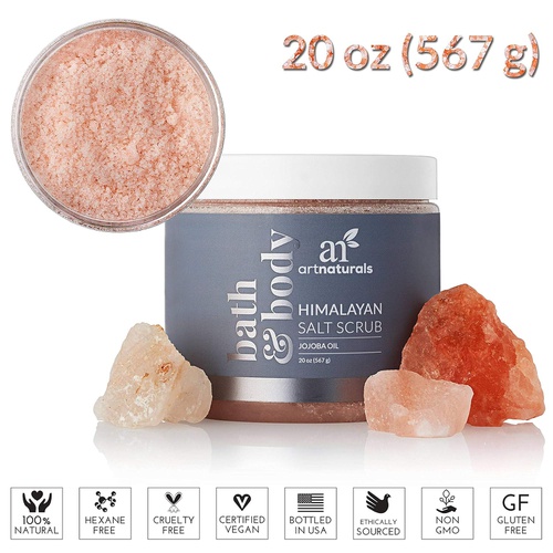  ArtNaturals Himalayan Salt Body and Face Scrub - (20 Oz) - Deep Cellulite Cleansing Exfoliator with Sugar, Shea Butter, Exfoliating Dead Sea - Natural Pink for Hand, Skin and Facia