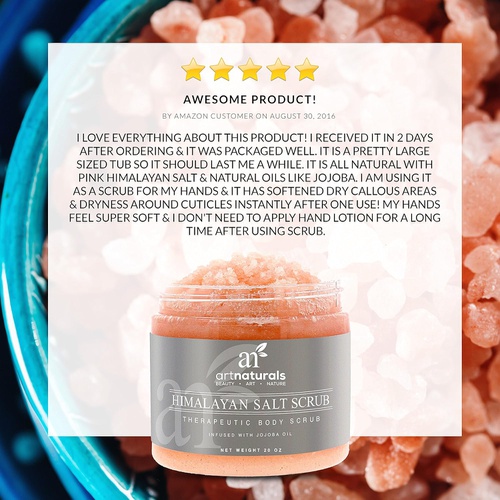  ArtNaturals Himalayan Salt Body and Face Scrub - (20 Oz) - Deep Cellulite Cleansing Exfoliator with Sugar, Shea Butter, Exfoliating Dead Sea - Natural Pink for Hand, Skin and Facia