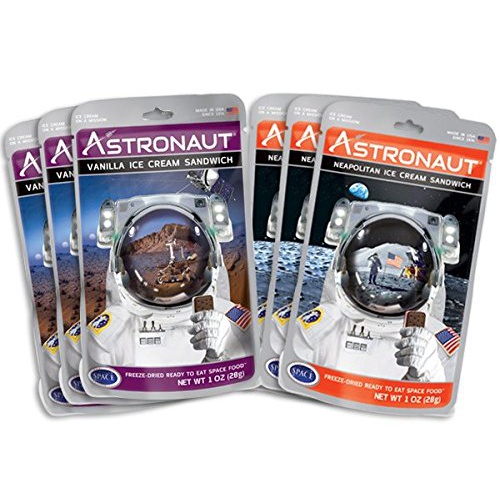  Astronaut Foods Freeze-Dried Ice Cream Sandwich, NASA Space Dessert, Variety Pack with Vanilla and Neapolitan, 6 Count