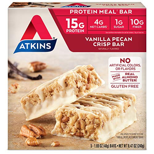  Atkins Protein Meal Bar, Vanilla Pecan Crisp, Keto Friendly, 5 Count