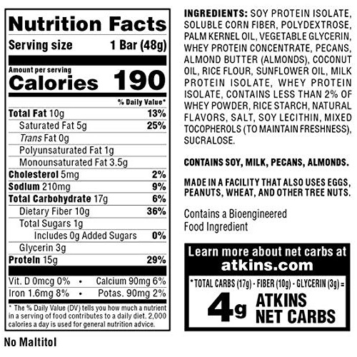  Atkins Protein Meal Bar, Vanilla Pecan Crisp, Keto Friendly, 5 Count