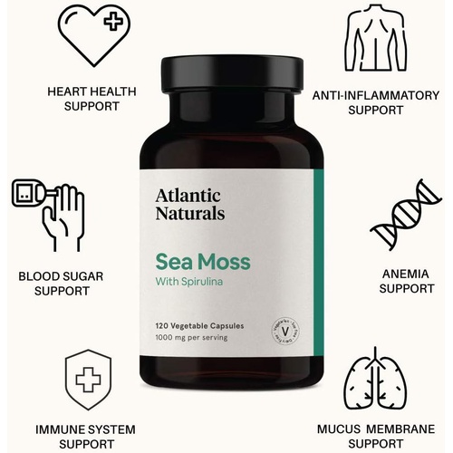  Atlantic Naturals Sea Moss Superfood Capsules with Spirulina 1,000 MG (120 Vegetable Capsules)