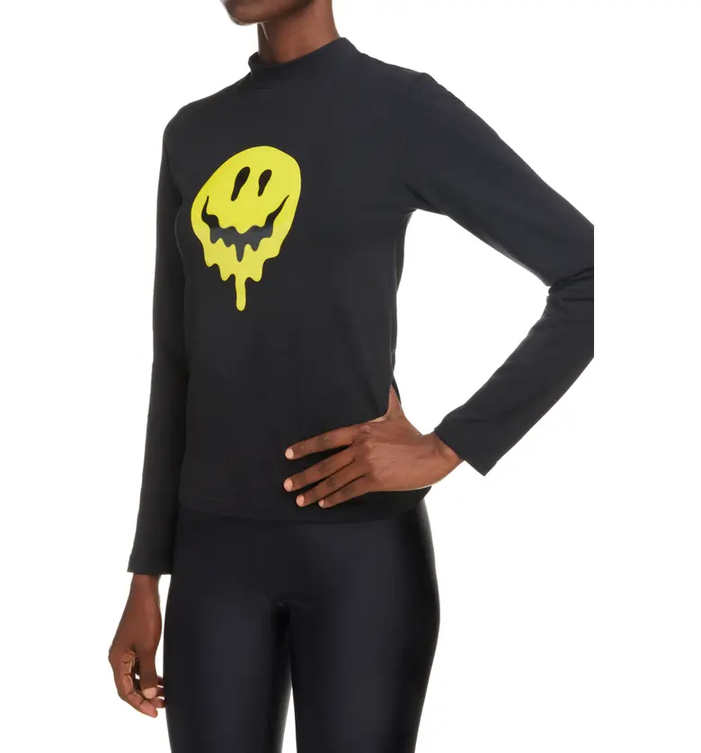 발렌시아가 Balenciaga Drip Smiley Face Long Sleeve Graphic Tee_BLACK/YELLOW