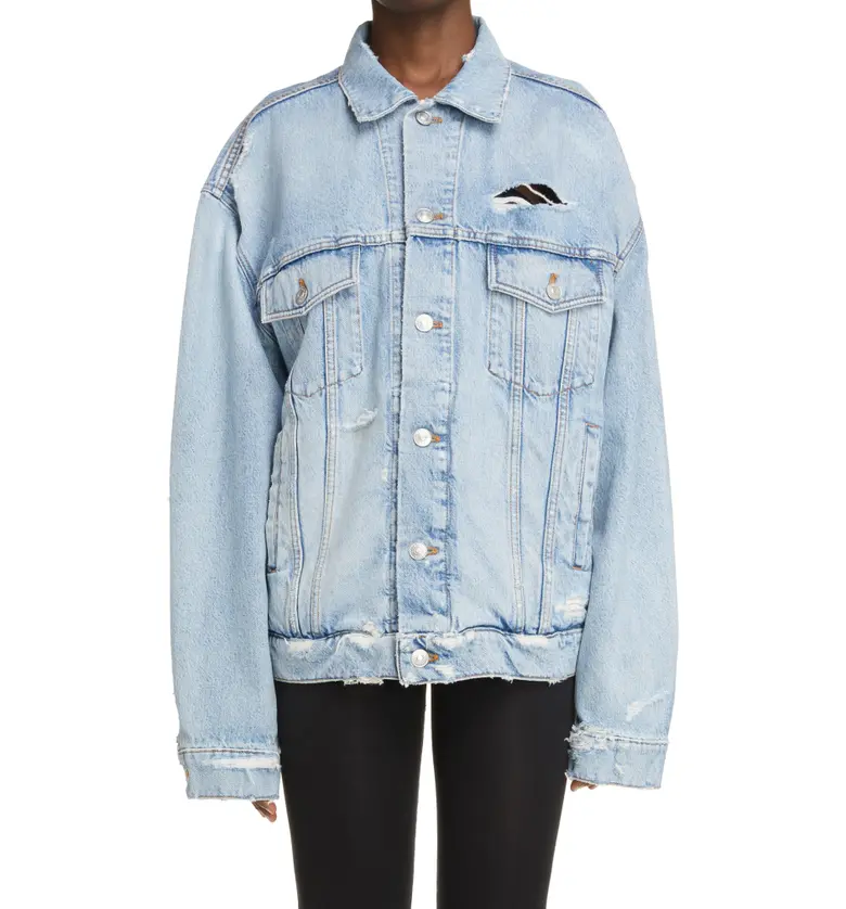 Balenciaga Barcode Logo Oversize Organic Cotton Denim Jacket_CLEAR LIGHT BLUE