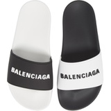 Balenciaga Logo Mismatched Slide Sandal_WHITE/ BLACK/ BLACK