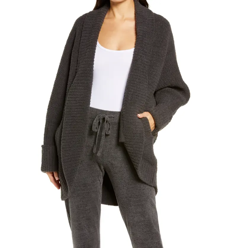 Barefoot Dreams Cozychic Waffle Cocoon Cardigan_CARBON