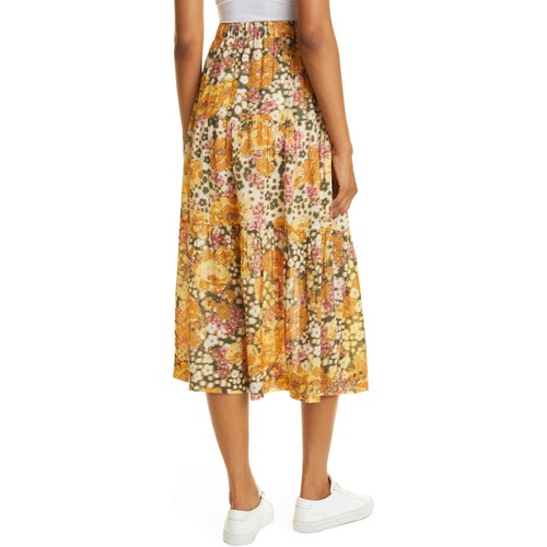  ba&sh Diary Floral Cotton Midi Skirt_OCRE