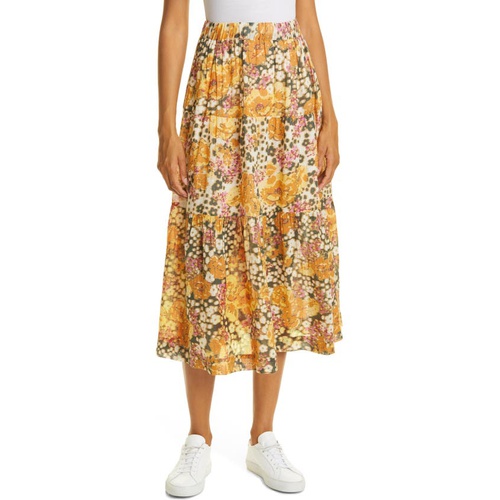  ba&sh Diary Floral Cotton Midi Skirt_OCRE