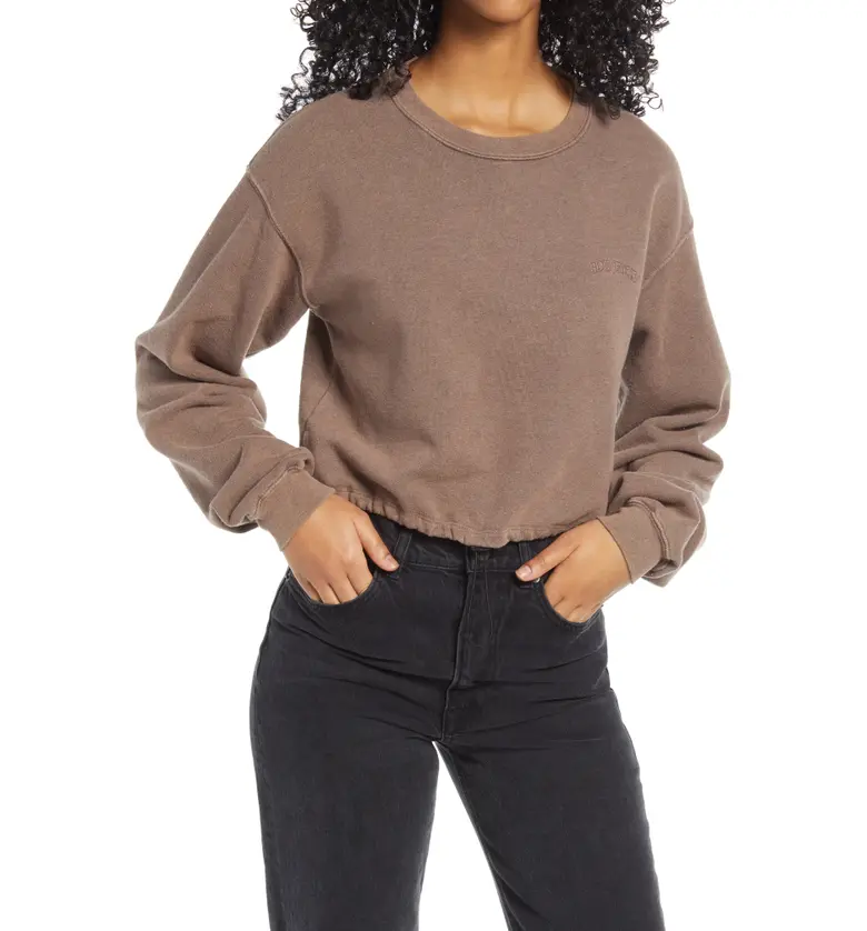 BDG Urban Outfitters Bubble Hem Sweat Top_CHOCOLATE