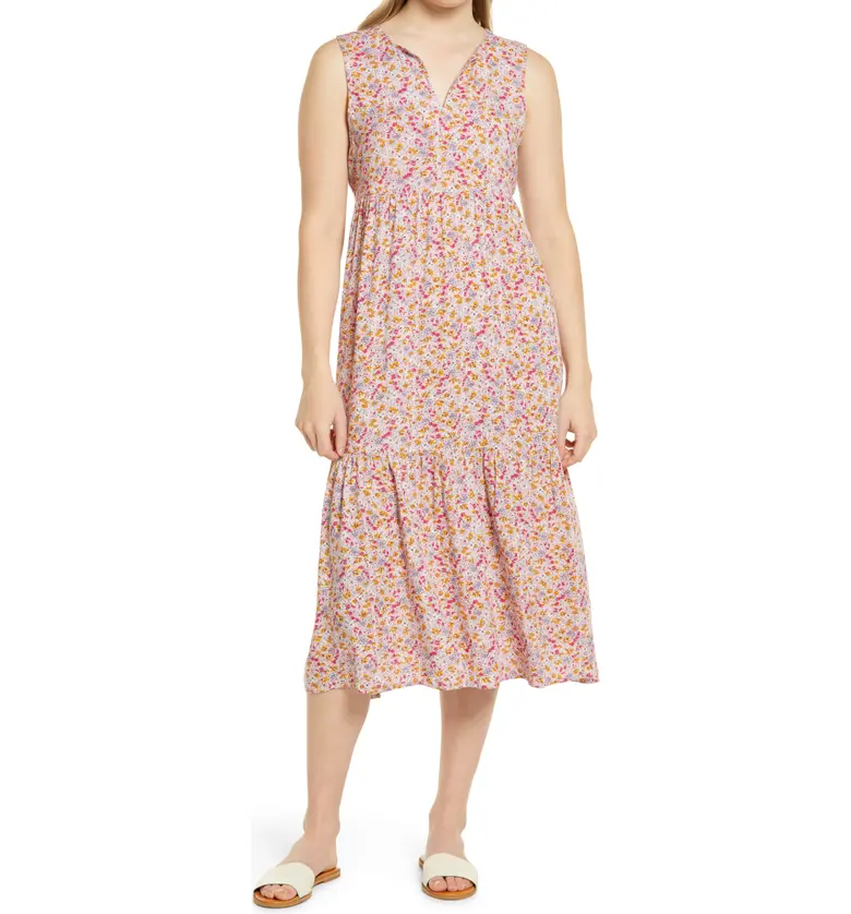 beachlunchlounge Ireana Tiered Ruffle Midi Dress_PINK BLOSSOMS