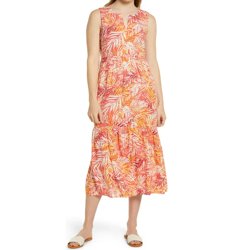 beachlunchlounge Ireana Tiered Ruffle Midi Dress_PINK SUN PALMS