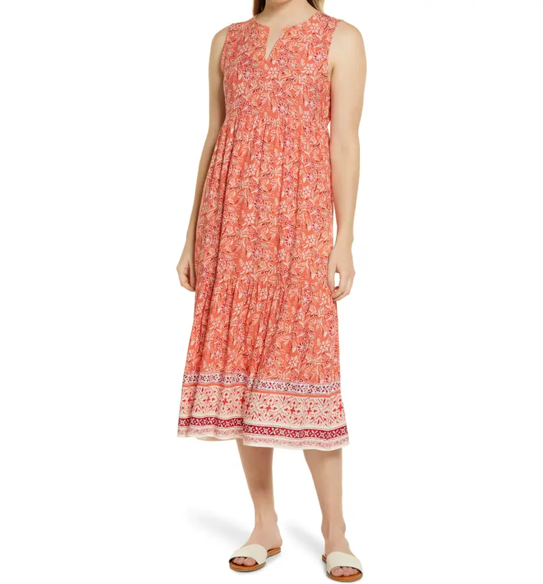 beachlunchlounge Ireana Tiered Ruffle Midi Dress_SHELL CORAL