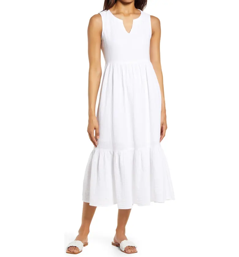 beachlunchlounge Reana Sleeveless Cotton Double Cloth Midi Dress_White