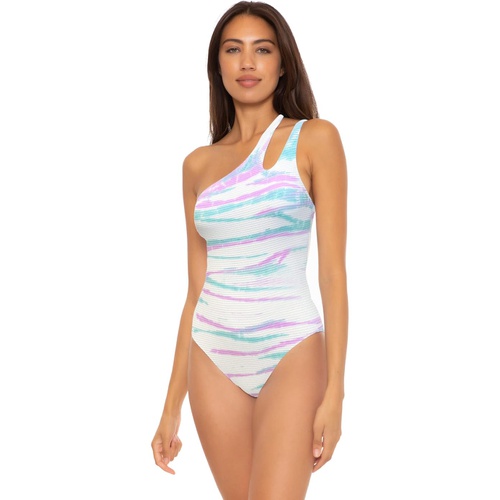  BECCA by Rebecca Virtue Iconic Violet Pucker Rib Asymmetrical One-Piece