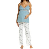 Belabumbum Plume Maternityu002FNursing Camisole Pajamas_ARONA BLUE/ FEATHER PRINT