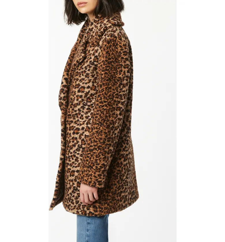  Bernardo Animal Print Double Breasted Boucle Coat_BROWN LEOPARD