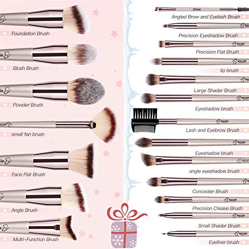  BESTOPE Makeup Brushes 20 PCs Makeup Brush Set Premium Synthetic Contour Concealers Foundation Powder Eye Shadows Makeup Brushes with Champagne Gold Conical Handle