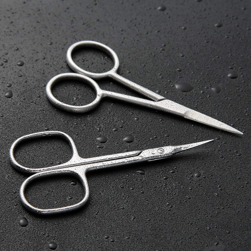  BEZOX Small Scissors 2 PCS Set - Nail Cuticle Scissors/ Manicure Scissors Kit - Straight and Curved Blade Scissor for Beard/ Mustache, Nose Hair, Ear Hair, Eyebrow and Eyelashes Cu