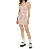 BP. Plaid Square Neck Sundress_CORAL- WHITE GINGHAM