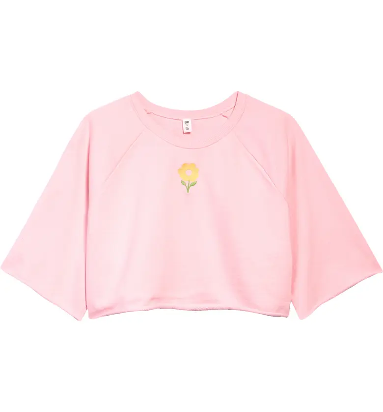  BP. Organic Cotton Crop Sweatshirt_PINK FLOWER EMB